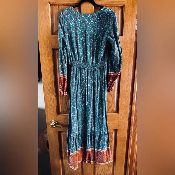 Floral Teal and Orange Women's Dress - Picture 6 of 6